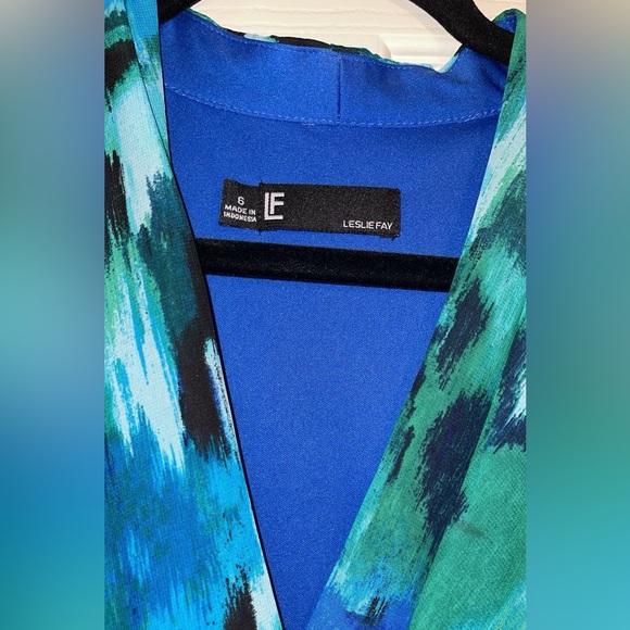 Leslie Fay beautiful long blue and green dress size 6 - Picture 3 of 5